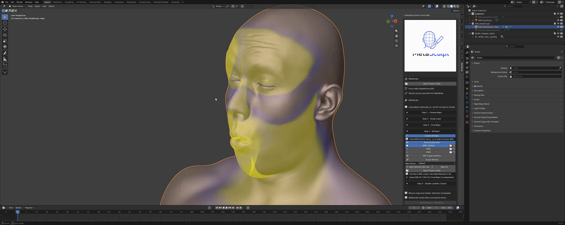 Sculpt a wrinkle map inside its area